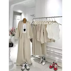 SET 3 MÓN ÁO SƠ MI TAY DÀI PHỐI ÁO 3 LỖ VÀ QUẦN SUÔNG | MEOINDAHOUSE