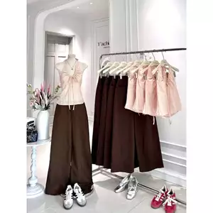 SET ÁO CỔ YẾM CỘT NƠ SỌC PHỐI QUẦN SUÔNG | MEOINDAHOUSE