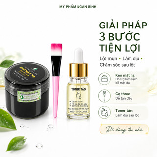 Combo Lột Mụn Ngân Bình - Gel Lột Mụn + Toner Táo + Cọ Hỗ Trợ Làm Sạch Da Chính Hãng