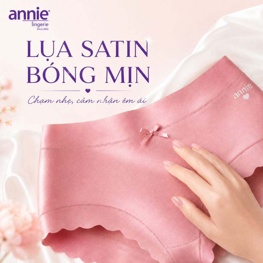 Quần Lót Nữ Lụa Satin annie QE 4580 Quần Lót Lưng Cao Mềm Mịn, Viền Lượn Sóng Không Hằn, Thoáng Khí Cao Cấp