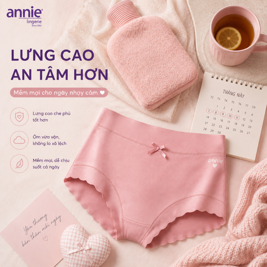 Quần Lót Nữ Lụa Satin annie QE 4580 Quần Lót Lưng Cao Mềm Mịn, Viền Lượn Sóng Không Hằn, Thoáng Khí Cao Cấp