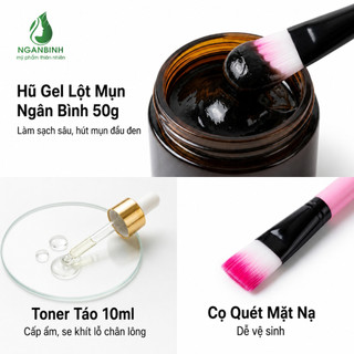 Combo Lột Mụn Ngân Bình - Gel Lột Mụn + Toner Táo + Cọ Hỗ Trợ Làm Sạch Da Chính Hãng