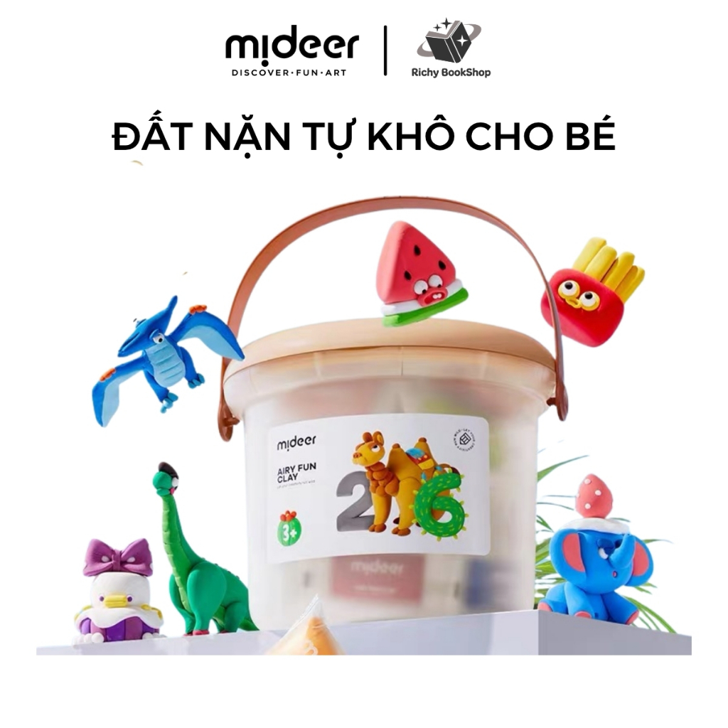 Đất nặn tự khô Mideer Play Airy Clay an toàn cho bé, không dính tay, mềm mịn