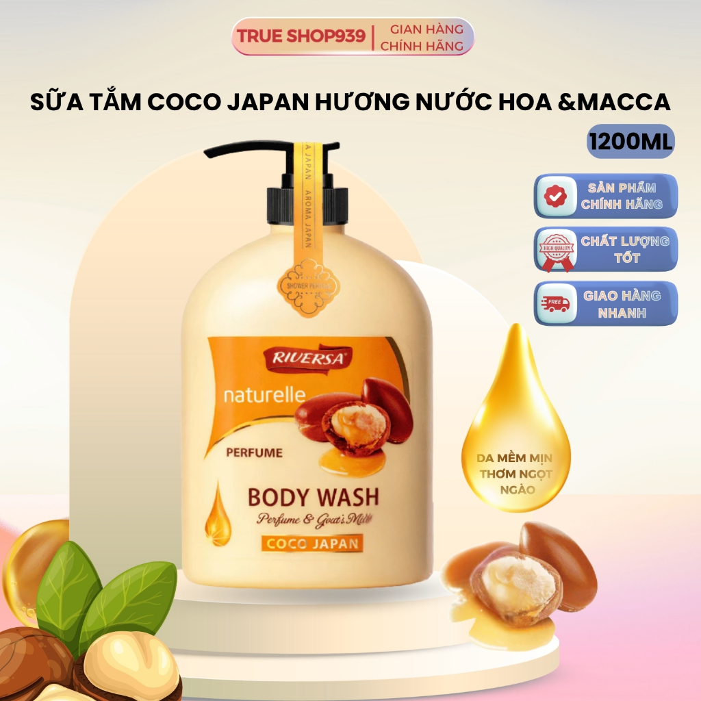 Sữa Tắm Trắng Da Riversa CoCo thơm ngọt ngào mềm mịn da 1200ml