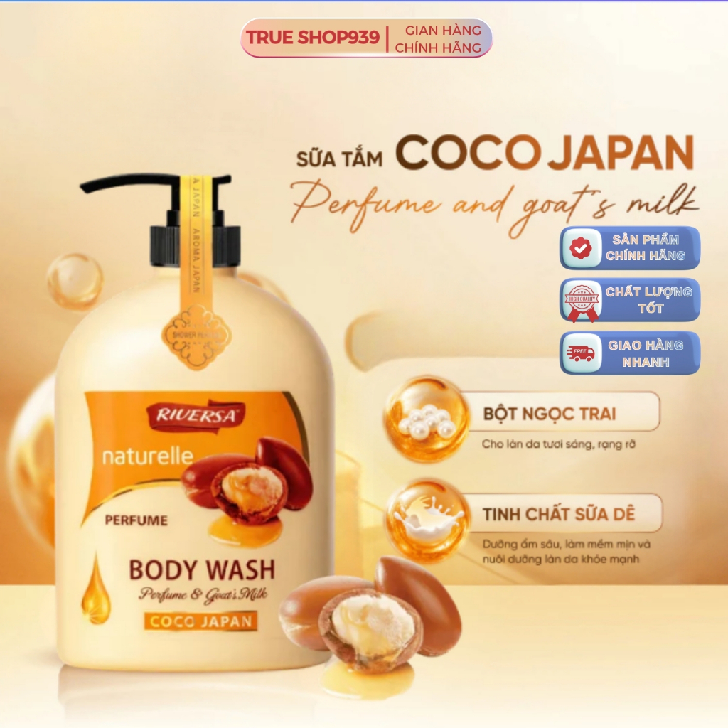 Sữa Tắm Trắng Da Riversa CoCo thơm ngọt ngào mềm mịn da 1200ml