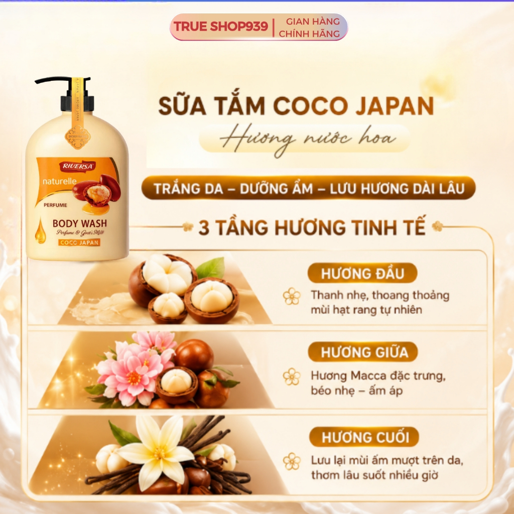 Sữa Tắm Trắng Da Riversa CoCo thơm ngọt ngào mềm mịn da 1200ml