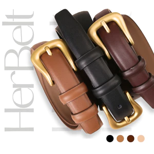 HerBelt | Thắt lưng nữ da thật bản nhỏ 2.3cm mặt vàng đồng, Dây nịt nữ công sở thanh lịch TLD020