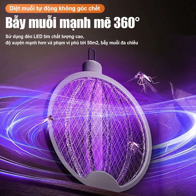 Vợt Muỗi Điện Gấp Gọn 3in1 Đèn UV Dẫn Muỗi Tự Động Sạc USB Diệt Muỗi Không Dây An Toàn Gia Đình
