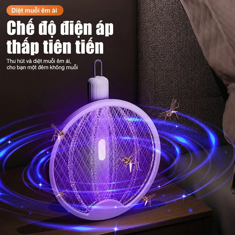 Vợt Muỗi Điện Gấp Gọn 3in1 Đèn UV Dẫn Muỗi Tự Động Sạc USB Diệt Muỗi Không Dây An Toàn Gia Đình