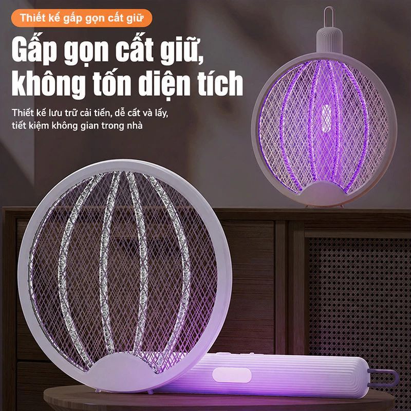 Vợt Muỗi Điện Gấp Gọn 3in1 Đèn UV Dẫn Muỗi Tự Động Sạc USB Diệt Muỗi Không Dây An Toàn Gia Đình