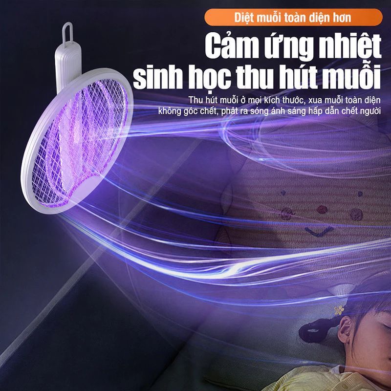 Vợt Muỗi Điện Gấp Gọn 3in1 Đèn UV Dẫn Muỗi Tự Động Sạc USB Diệt Muỗi Không Dây An Toàn Gia Đình