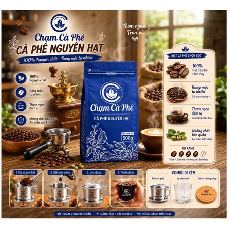 Cà Phê Nguyên Hạt Robusta Nguyên Chất Chạm Cà Phê – Cà Phê Hạt Rang Mộc 500g