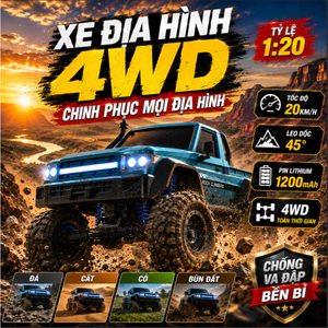 Xe leo núi RC 1:20 4WD vượt chướng ngại vật, chạy đường đá/bãi cỏ/cát sỏi thân xe cứng chống va đập