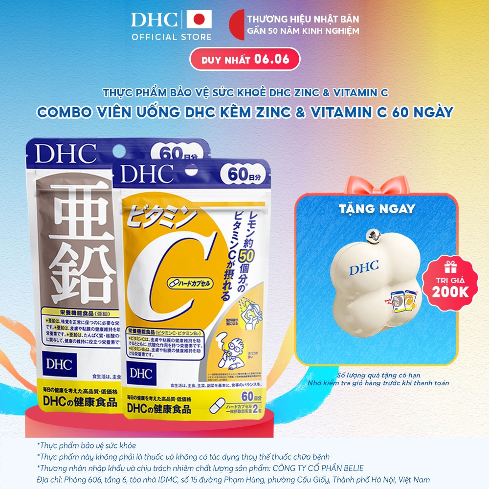 Combo Viên uống DHC Vitamin C & Kẽm hỗ trợ giảm thâm, sáng da (60 ngày)-TPBVSK DHC Vitamin C&Zinc