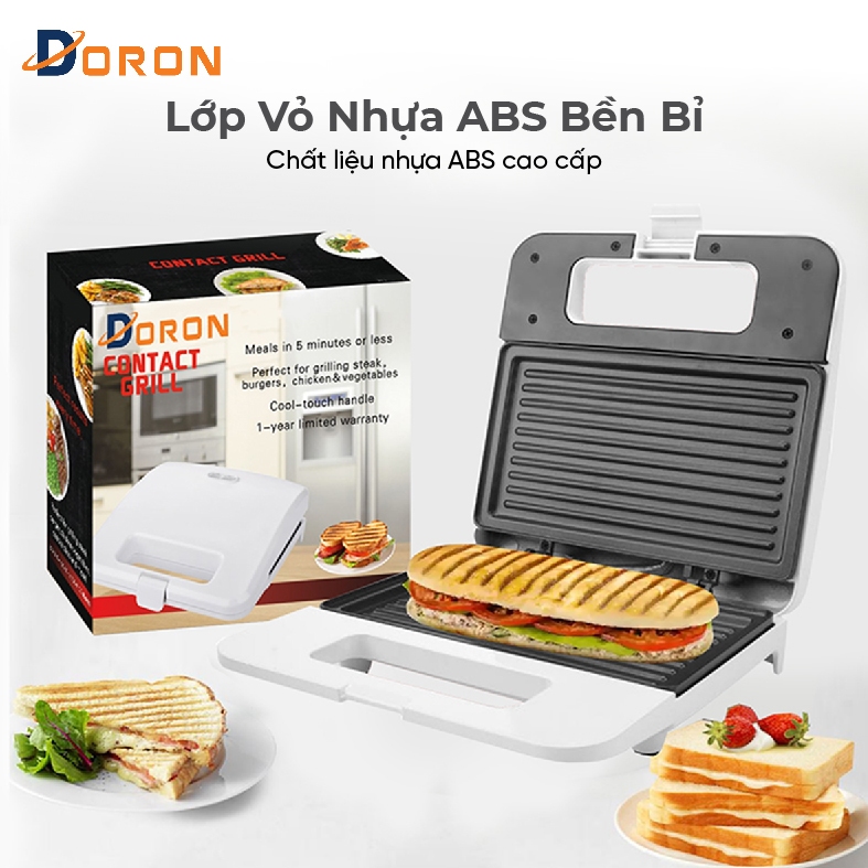 Máy nướng bánh mì,kẹp bánh sandwich DORON 750W làm nóng đều 2 mặt khuôn