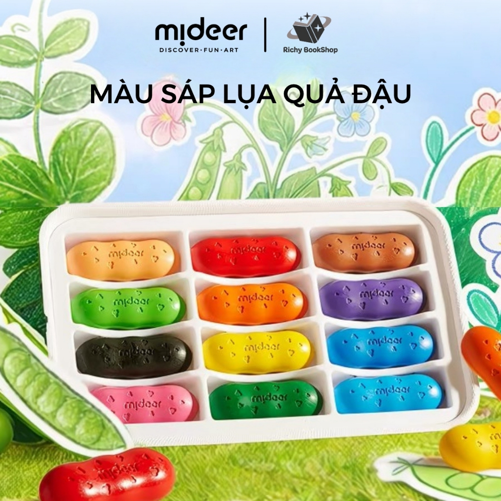 Màu sáp Lụa quả Đậu Pease Crayons Mideer, Bút Sáp Màu Hữu Cơ An Toàn cho bé 1-3 tuổi