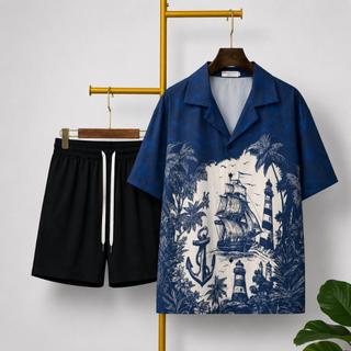 bộ đồ nam hè mặc đi chơi đi biển đi du lịch họa tiết in nét, set quần áo nam hè cao cấp PLNfahion