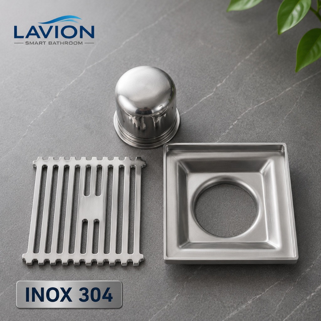 PHỄU THOÁT SÀN INOX 304 12x12 – CHỐNG HÔI, CHỐNG CÔN TRÙNG