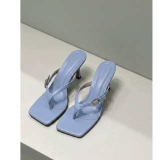 Verasca - Dép cao gót mũi vuông xỏ ngón trang trí khoá vuông cao 5,5cm - V001