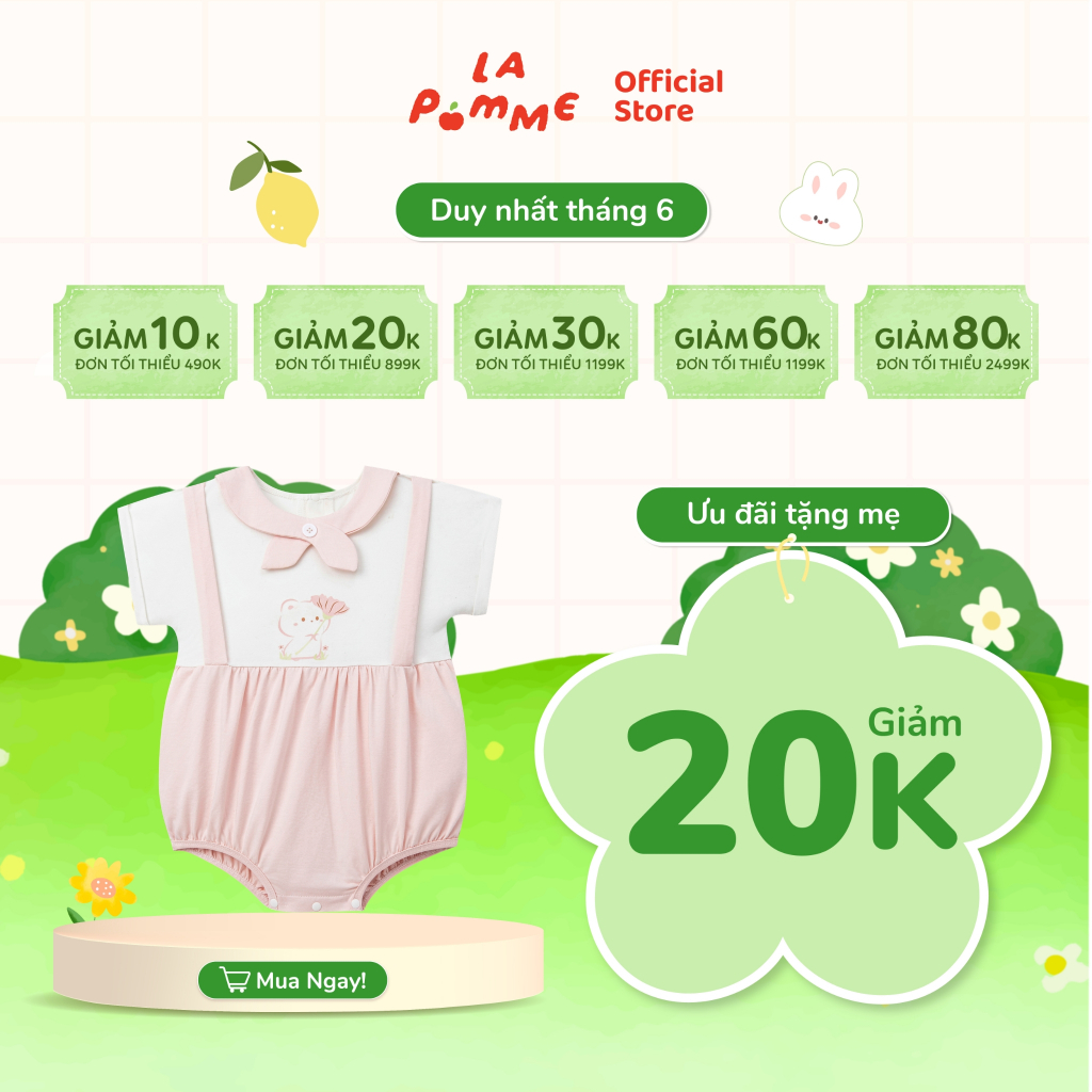 Body cộc tay La Pomme giả yếm bé mèo đáng yêu - Sợi Bamboo an toàn, thoáng mát – Bé gái - 3M - 12M