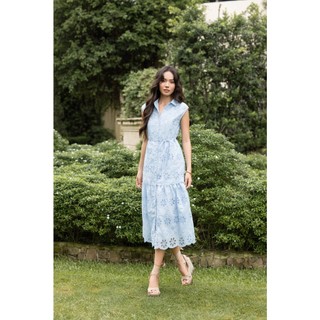 SWANLAKE | Váy Đầm Sơ Mi Nữ Sát Nách Đuôi Cá Cotton Ren Hoa Thêu Đục Lỗ Cài Nút Có Túi D12905