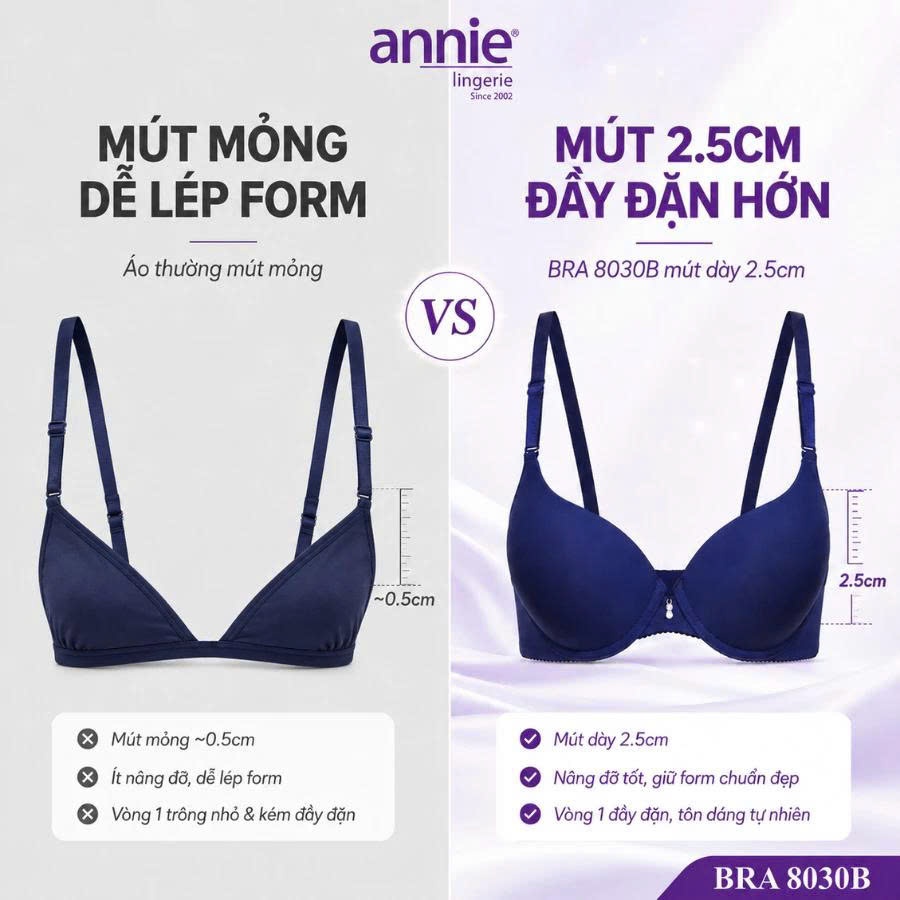 Áo Ngực Trơn Cao Cấp Cúp B annie Bra 8030B Tạo Dáng Ngực, Nâng Ôm Bầu Ngực, Giúp Bầu Ngực Đầy Đặn