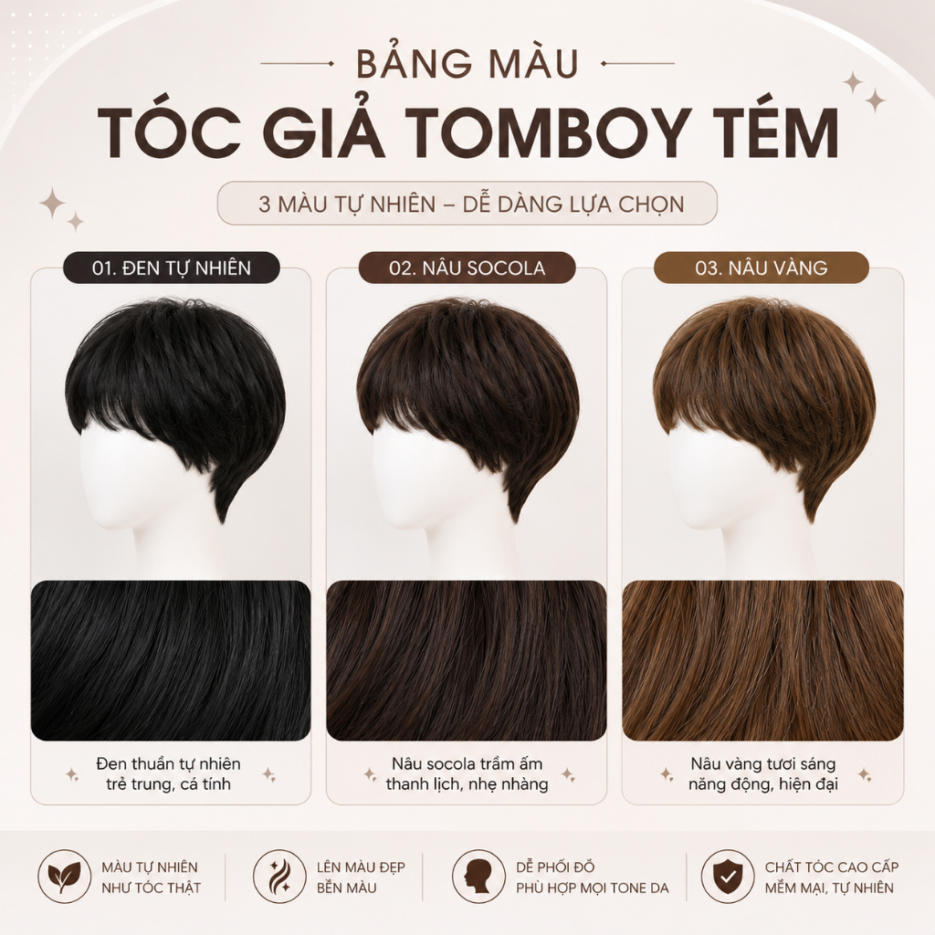 [TẶNG LƯỚI TRÙM] TÓC GIẢ HÀN QUỐC TOMBOY/ TÓC TÉM NGẮN NĂNG ĐỘNG TỰ NHIÊN CHẤT TƠ CAO CẤP LƯỚI HOA