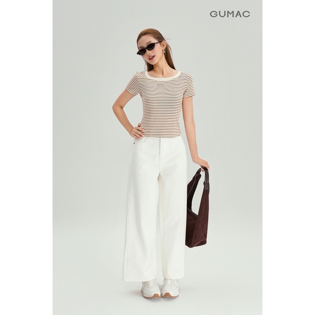 Quần Jeans Nữ Trắng Ống Suông Thắng Cơ Bản Jeans Thoáng Mát Thời Trang GUMAC LQJF1102