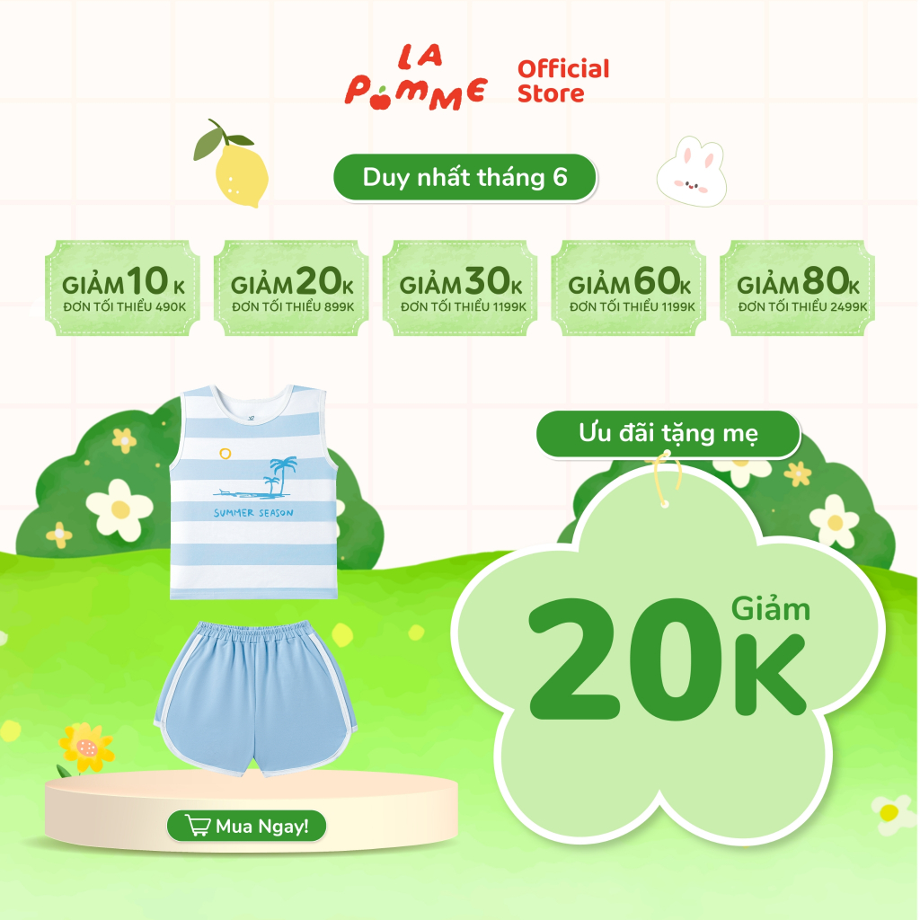 Bộ sát nách La Pomme họa tiết cùng đón bình minh lên - Sợi Natural Cotton thoáng mát – Bé trai - 6M - 5Y