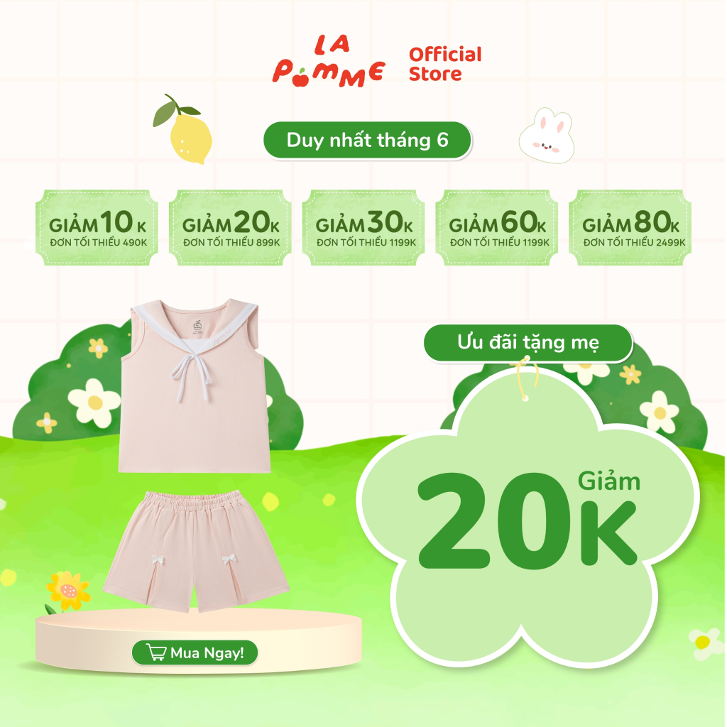 Bộ sát nách La Pomme cổ cách điệu tiểu thư lém lỉnh - Sợi Natural Cotton thoáng mát – Bé gái - 6M - 5Y