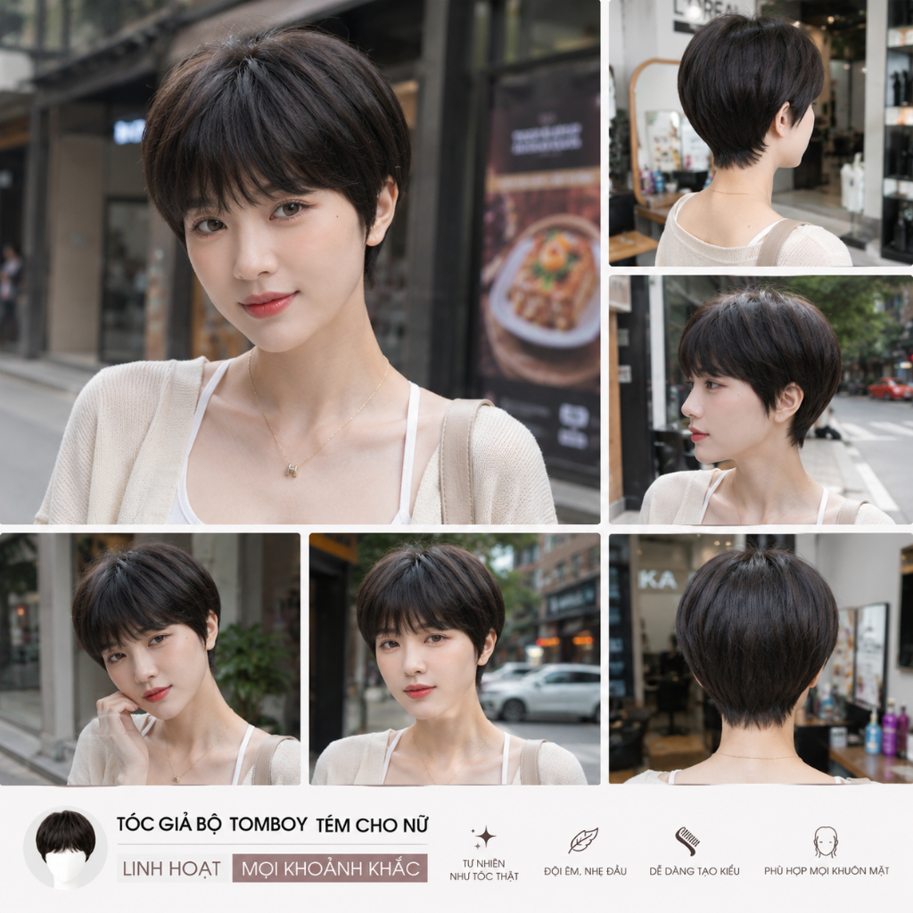 [TẶNG LƯỚI TRÙM] TÓC GIẢ HÀN QUỐC TOMBOY/ TÓC TÉM NGẮN NĂNG ĐỘNG TỰ NHIÊN CHẤT TƠ CAO CẤP LƯỚI HOA