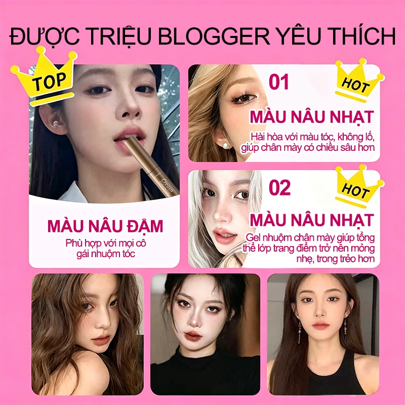Mascara chải lông mày, Chuốt Lông Mày 3 Màu, Tạo Hiệu Ứng Lông Tơ, Bền Lâu, Không bết vón cục, Chuốt định hình chân mày