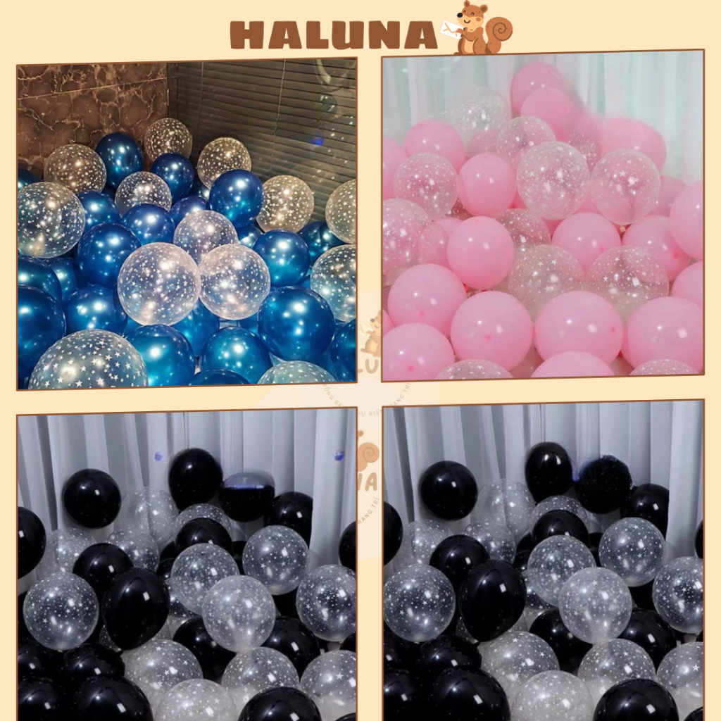 Set 30 Bóng Bay Mix Bóng Nhũ Bóng Pastel và Bóng in hình ngôi sao trang trí sinh nhật, trang trí tiệc cưới, decor
