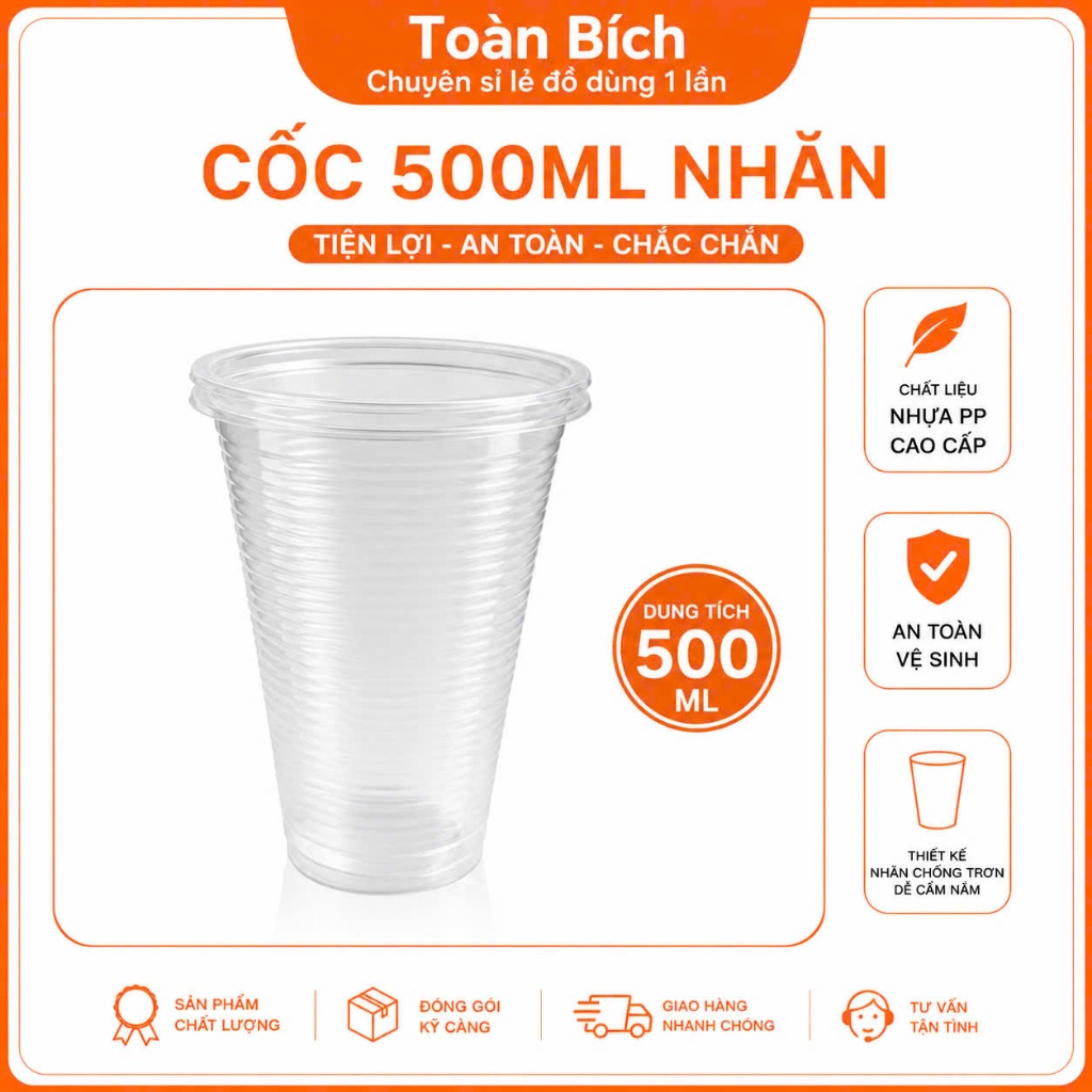 [ Set 50cái ] Cốc nhựa dùng 1 lần size 140ml, 300ml, 400ml, 500ml, 700ml
