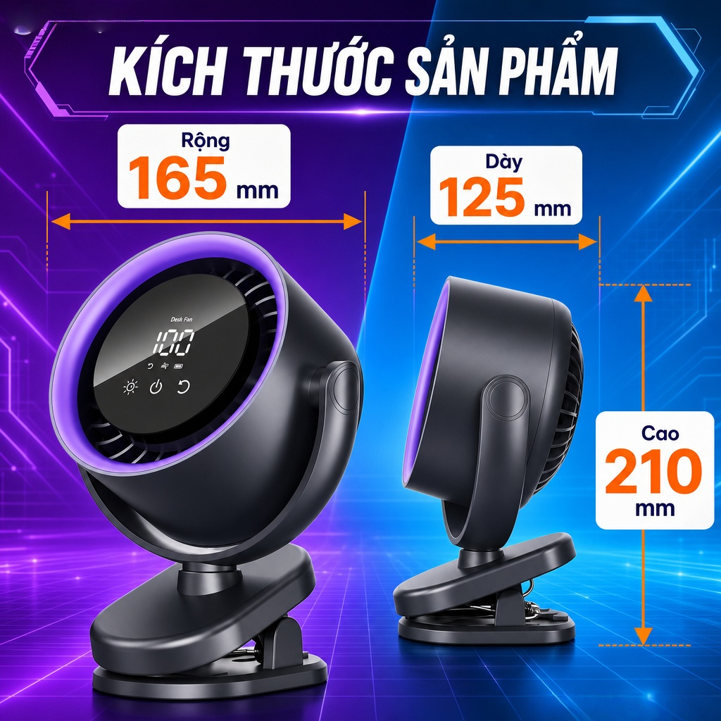 Quạt kẹp bàn - Quạt lưu thông không khí để bàn Pin 6000mAh Thời lượng pin 12 giờ - Bảo hành 12 tháng