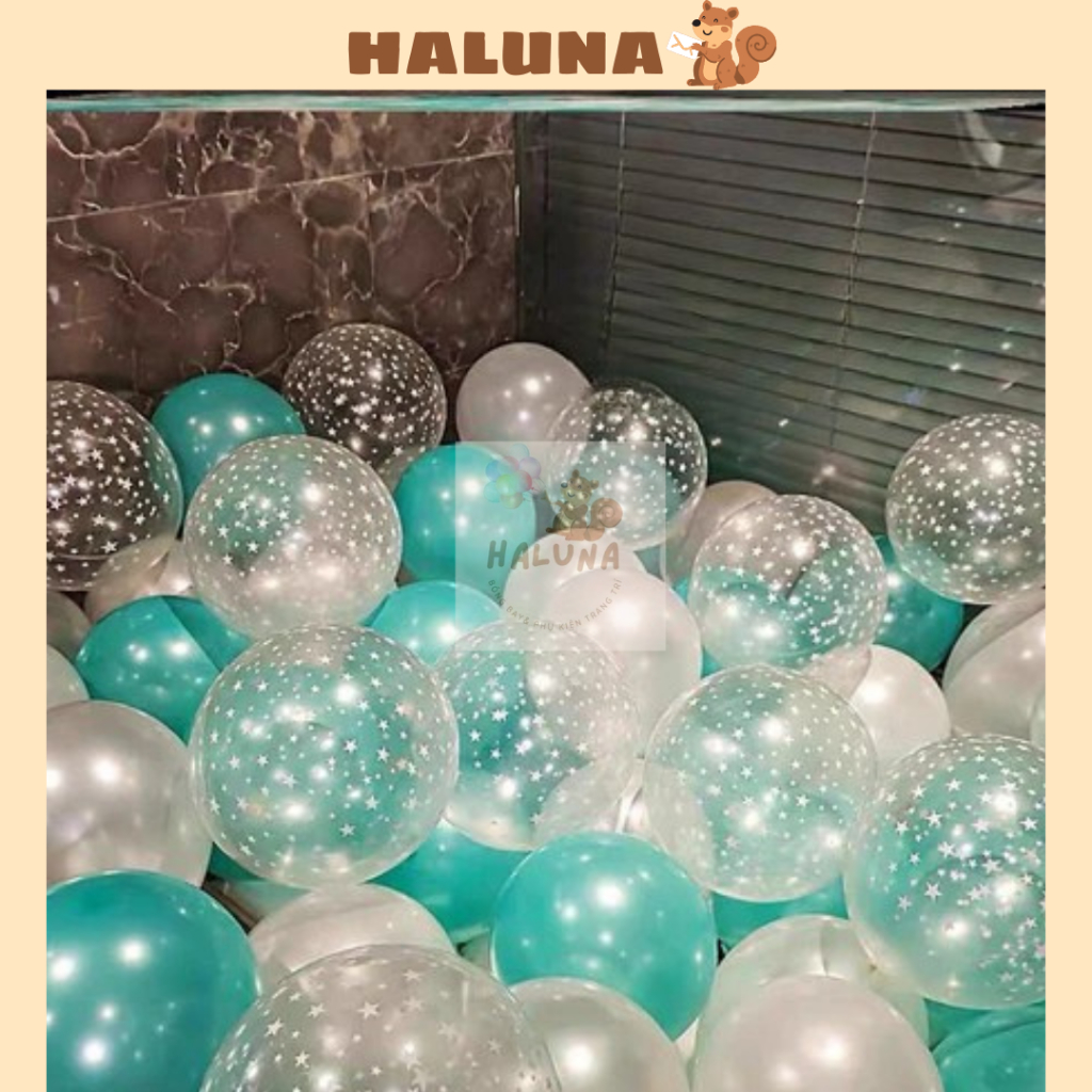 Set 30 Bóng Bay Mix Bóng Nhũ Bóng Pastel và Bóng in hình ngôi sao trang trí sinh nhật, trang trí tiệc cưới, decor