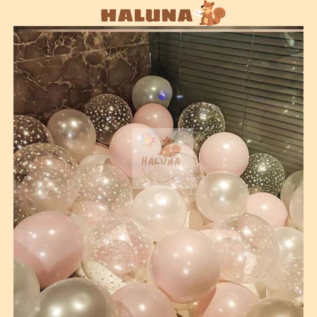 Set 30 Bóng Bay Mix Bóng Nhũ Bóng Pastel và Bóng in hình ngôi sao trang trí sinh nhật, trang trí tiệc cưới, decor