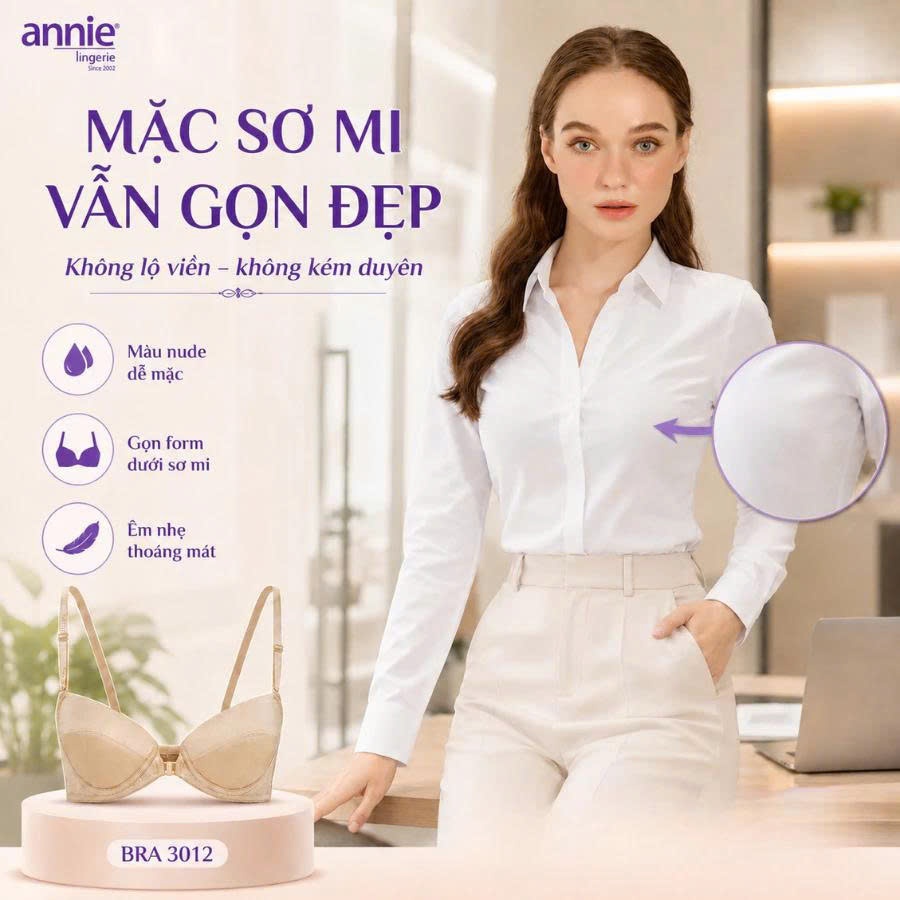 Áo Ngực trơn cao cấp mút mỏng siêu nhẹ annie bra 3012 cài trước,ôm ngực,phù hợp mặc công sở, đi học.
