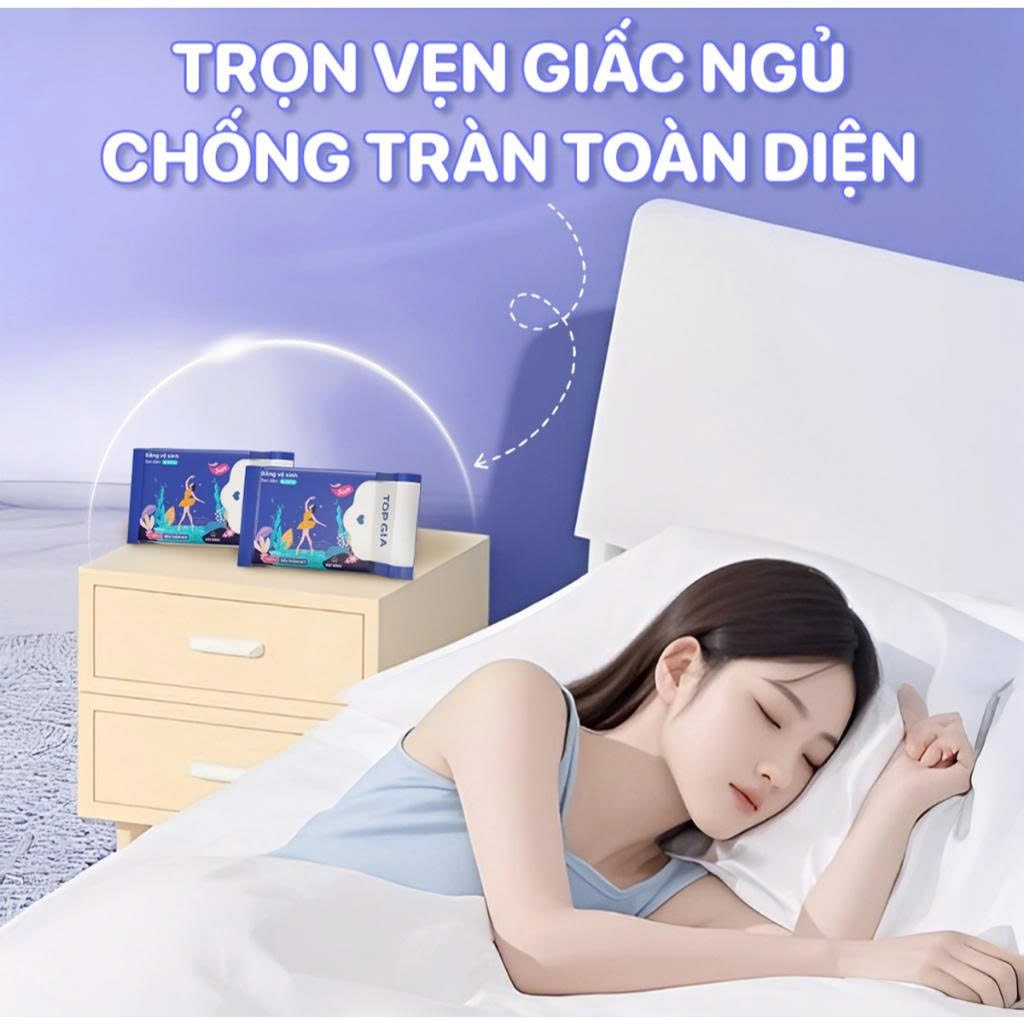 Băng vệ sinh ban đêm Topgia 35cm, 1 bịch 3 miếng siêu thấm hút, vải không dệt, êm ái giảm trào ngược