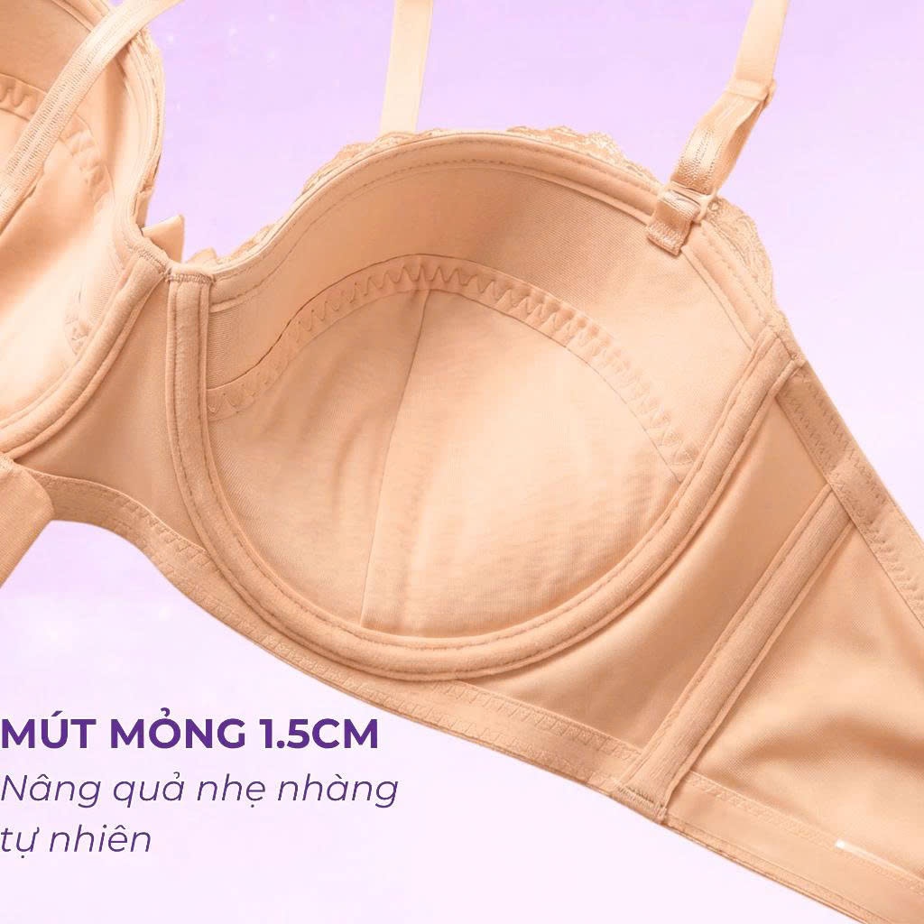 Áo ngực cúp ngang mút mỏng siêu nhẹ form nhỏ annie BRA8150 phối ren,có chỗ lắp thêm mút nâng ngực