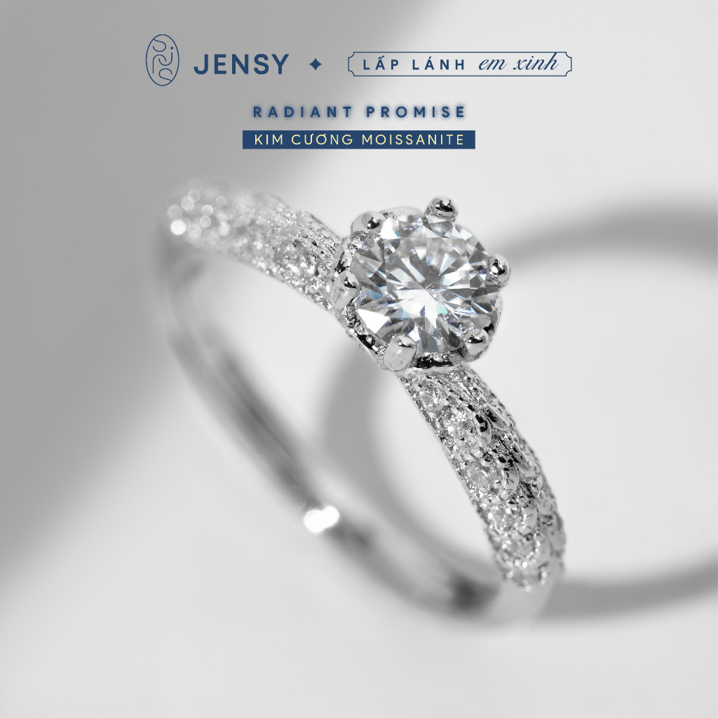 Nhẫn Bạc Gắn Kim Cương Moissanite Xi Bạch Kim, Kiểm Định GRA ''Radiant Promise" NLJ9. Nhẫn Nữ Cao Cấp