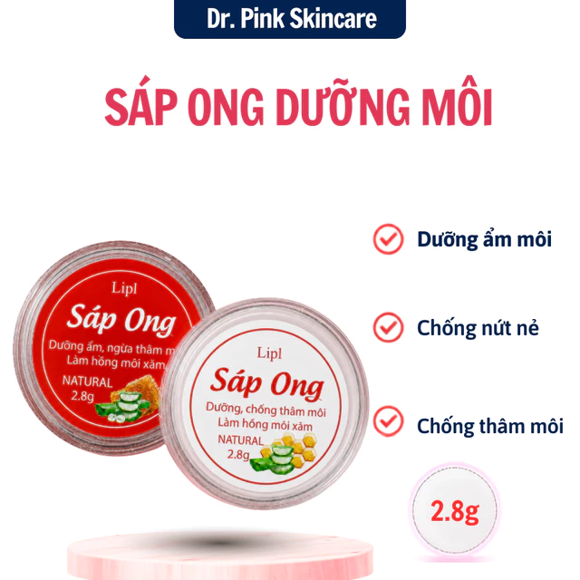 Sáp ong dưỡng môi giúp hạn chế nứt nẻ môi cho môi hồng hào tự nhiên, hỗ trợ dưỡng ẩm môi 2.8g