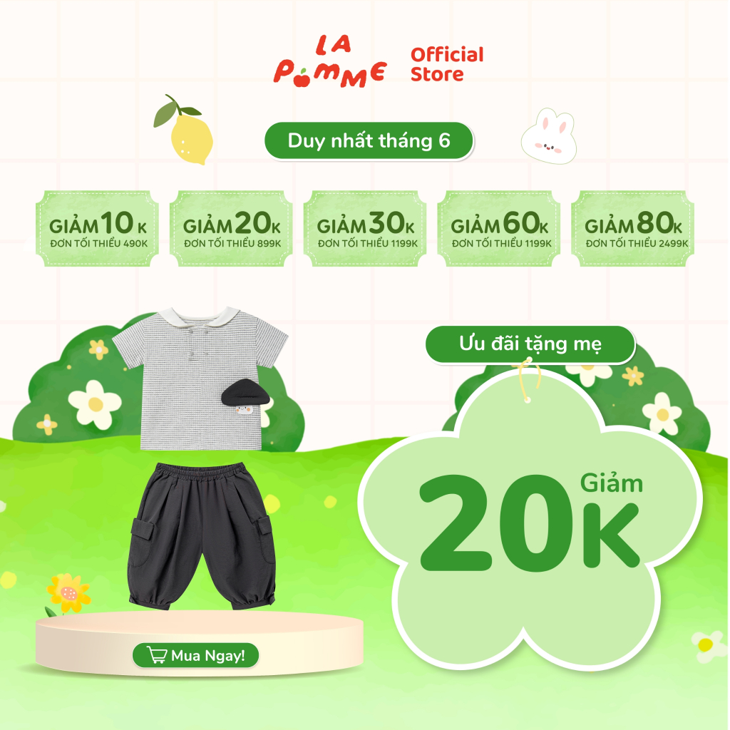 Bộ cộc tay La Pomme họa tiết cá tính nhà nấm siêu ngầu - Sợi Jacquard Cotton mềm mại, thoáng khí – Bé trai - 12M - 5Y