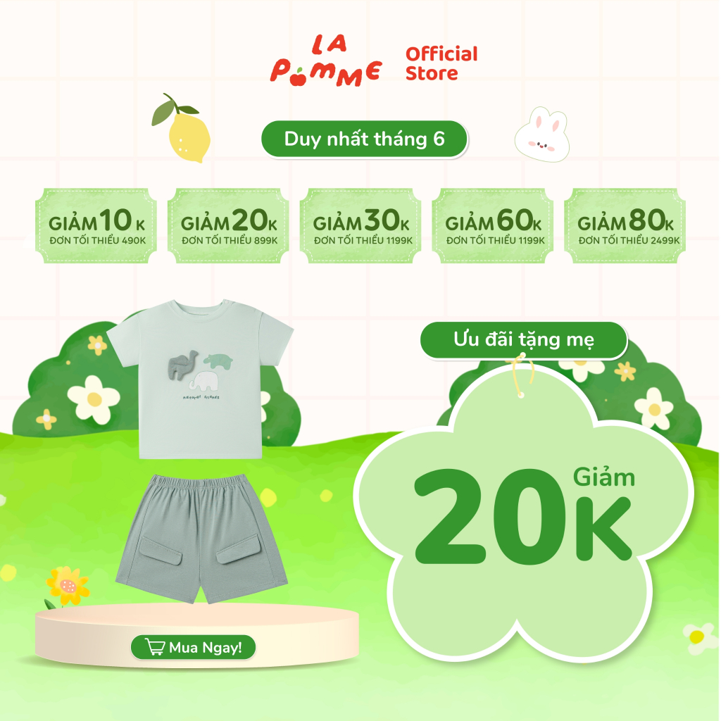 Bộ cộc tay La Pomme những người bạn từ thiên nhiên - Sợi Natural Cotton thoáng mát – Bé trai - 6M - 5Y