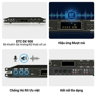 Vang Cơ Lai Số ETC DX900, Tích Hợp Cả Echo Và Reverb, Chống Hú Đỉnh Cao, Cân Chỉnh Cơ Học Trực Quan, Kết Nối Đa Dạng