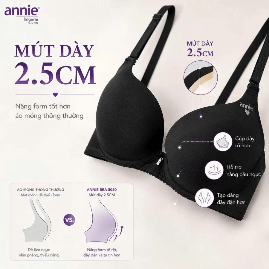 Áo Ngực Cup Trơn Tạo Dáng Mút Dày annie bra 8030 Ôm Nâng Bầu Ngực, Tạo Khe Ngực Gợi Cảm, Quyến Rũ