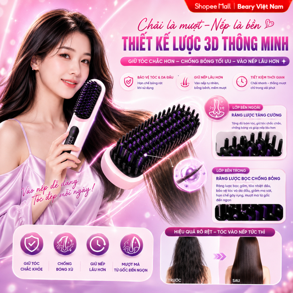Lược Chải Tóc Điện Ion Âm METIS Lược Duỗi Thẳng, Bảo Vệ Tóc Cao Cấp Với 50 Triệu Ion Âm