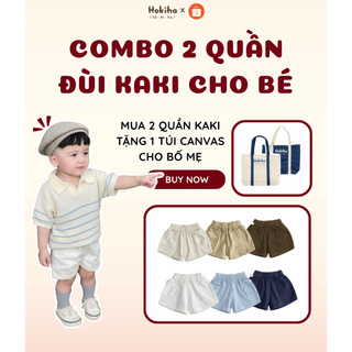 Combo 2 quần đùi kaki phối túi thật cho bé vải kaki mềm, thoáng mát size 8-17kg tặng ngay 1 túi canvas cho bố mẹ QQ37