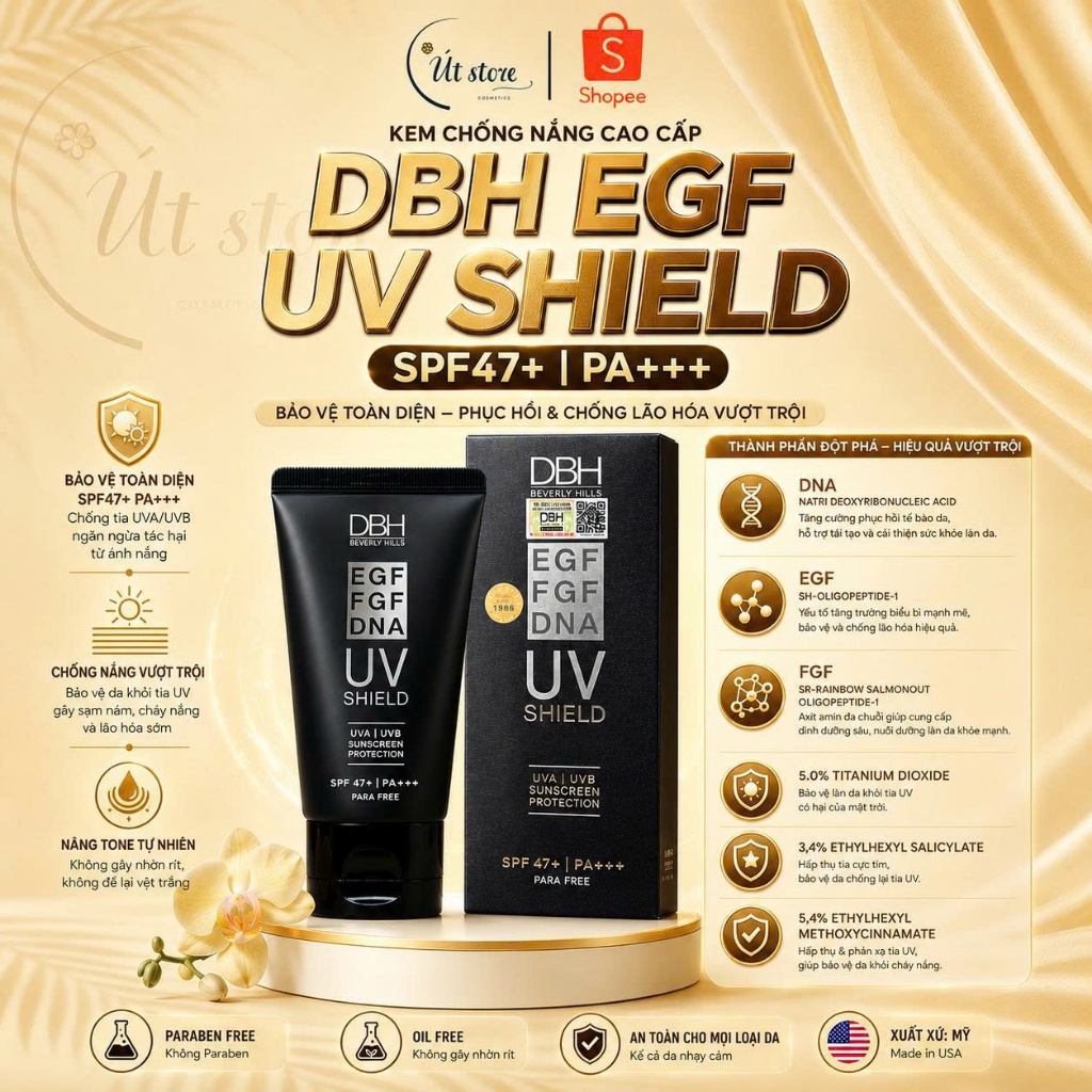 Kem Chống Nắng DBH EGF UV Shield SPF47+ PA+++ Mẫu Mới