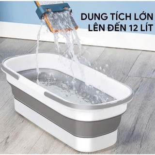 Thau Lau Nhà Gấp Gọn 12L | Xô Lau Nhà Gấp Gọn Có Vòi Xả Bánh Xe | Thau Lau Sàn Đa Năng 12L
